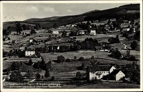 Ak Przesieka Hain Podgórzyn Giersdorf Riesengebirge Schlesien, Hotel Waldmühle, Schneekoppenblick
