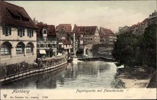 Ak Nürnberg in Mittelfranken, Pegnitzpartie, Fleischbrücke