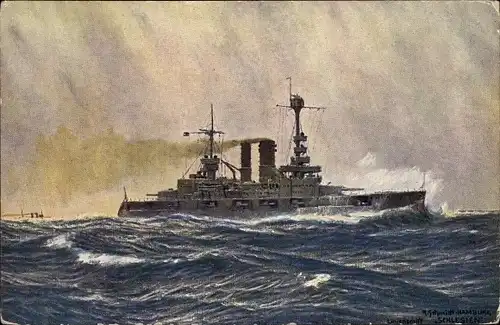 Künstler Ak Schmidt, R., Deutsches Kriegsschiff SMS Schlesien, Linienschiff