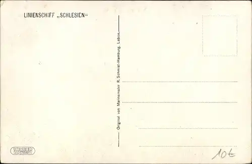 Künstler Ak Schmidt, R., Deutsches Kriegsschiff SMS Schlesien, Linienschiff