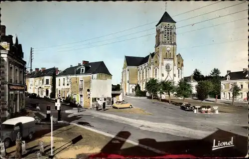 Ak Champigné Maine-et-Loire, Place de l'Eglise et route de Sable