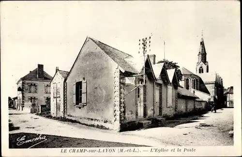 Ak Le Champ sur Layon Maine-et-Loire, L'Eglise et la Poste