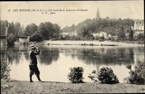 Ak Les Rosiers Maine et Loire, Les bords de la Loire vers Saint Eusebe