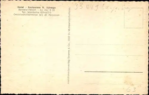 Ak Benteler Langenberg Westfalen, Hotel Restaurant H. Schrage, Inneres, Denkmal