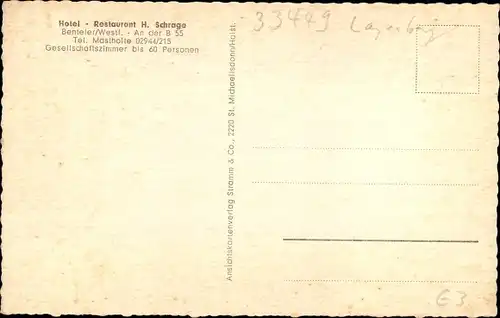 Ak Benteler Langenberg Westfalen, Hotel Restaurant H. Schrage, Inneres, Denkmal