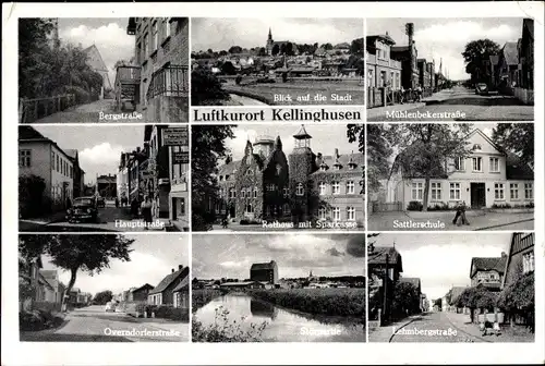 Ak Kellinghusen in Holstein, Stadt, Straßenansichten, Rathaus, Sparkasse, Sattlerschule