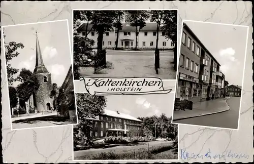 Ak Kaltenkirchen in Holstein, Kirchturm, Geschäfte, Straßenpartie, Gebäude