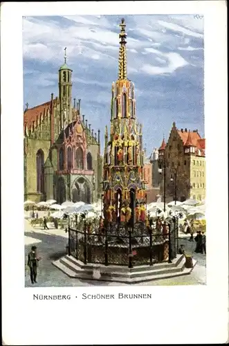 Künstler Ak Kley, Heinrich, Nürnberg in Mittelfranken Bayern, Schöner Brunnen