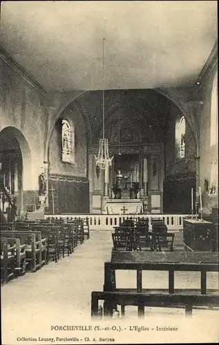 Ak Porcheville Yvelines, L'Eglise, Interieur
