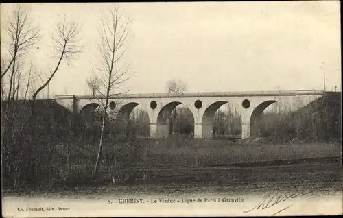 Ak Cherisy Eure et Loir, Le Viaduc, Ligne de Paris a Granville