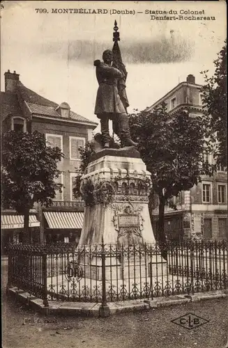 Ak Montbeliard Doubs, Statue du Colonel Denfert Rochereau