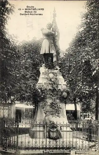 Ak Montbeliard Doubs, Statue de Denfert Rochereau