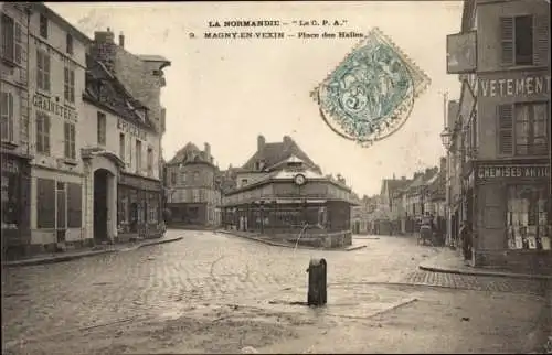 Ak Magny en Vexin Val-d’Oise, Place des Halles