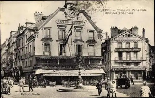 Ak Dieppe Seine Maritime, Place du Puits Sale, Cafe des Tribunaux