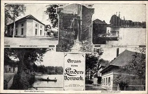 Ak Lindenvorwerk Kohren Sahlis in Sachsen, Badehaus, Wassermühle, Gondelstation, Saalansicht