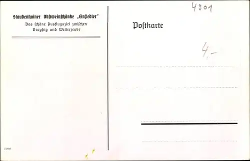 Ak Droyßig im Burgenlandkreis, Staudenhainer Obstweinschänke Einsiedler