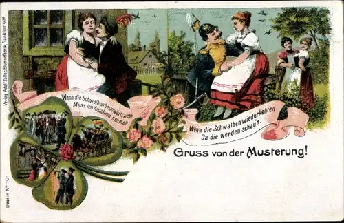 Litho Musterung, Kaiserreich, Soldatenliebe