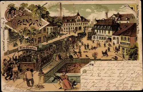 Litho Offenburg am Schwarzwald, Stadtpartie, Riedbahn