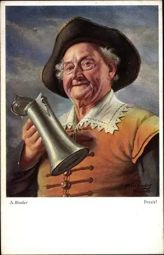 Künstler Ak Binder, A., Prosit, Mann mit Bierkrug