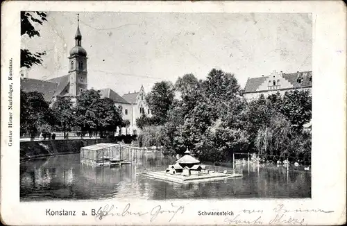 Ak Konstanz am Bodensee, Schwanenteich, Entenhaus