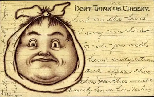 Litho Don't think us cheeky, Gesicht mit Verband