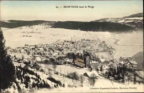 Ak Morteau Doubs, Vue générale, Sous la Neige
