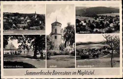 Ak Bärenstein Altenberg Osterzgebirge, Teilansichten, Schloss, Rathaus, Marktplatz