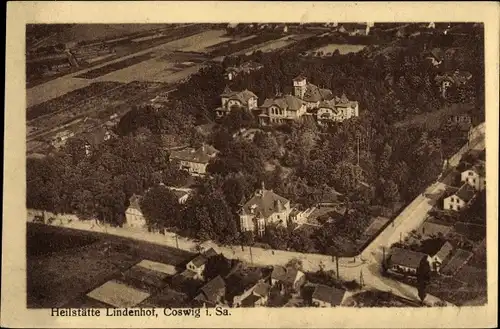 Ak Coswig in Sachsen, Heilstätte Lindenhof, Fliegeraufnahme