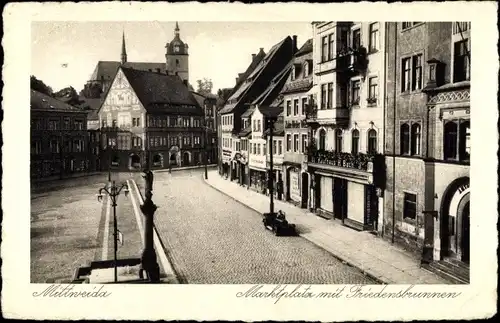 Ak Mittweida in Sachsen, Marktplatz mit Friedensbrunnen