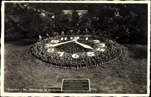 Ak Hainichen in Sachsen, Blumenuhr im Stadtpark