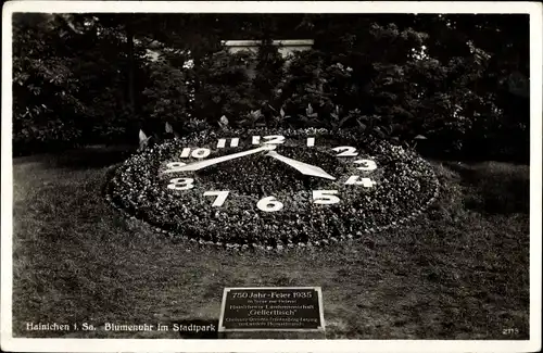 Ak Hainichen in Sachsen, Blumenuhr im Stadtpark