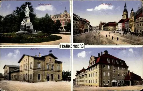 Ak Frankenberg an der Zschopau Sachsen, Friedenspark, Marktplatz, Bahnhof, Train Kaserne, Nr. 5445