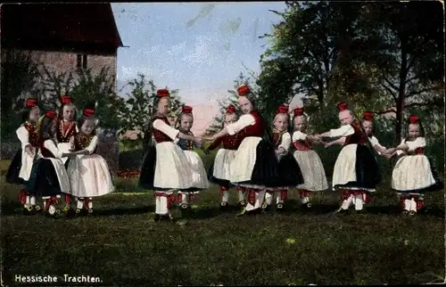 Ak Tanzende Kinder in hessischer Tracht