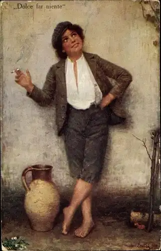 Künstler Ak Rauchender Junge, Dolce far niente