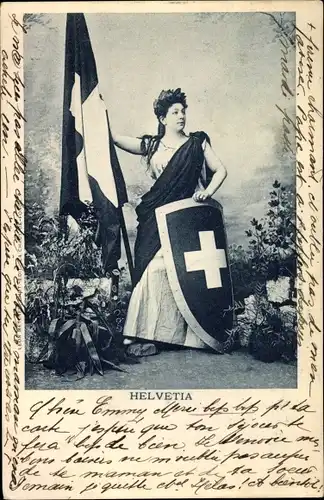 Ak Helvetia, Schweizer Fahne, Frau, Allegorie