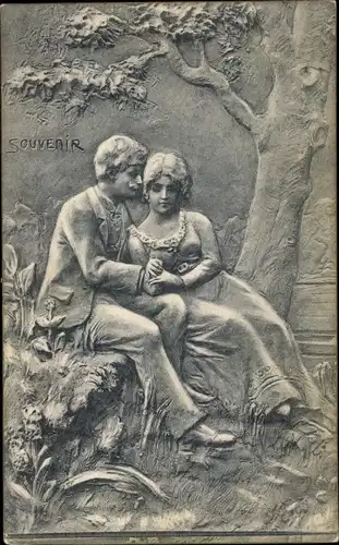 Künstler Ak Souvenir, Liebespaar unter einem Baum