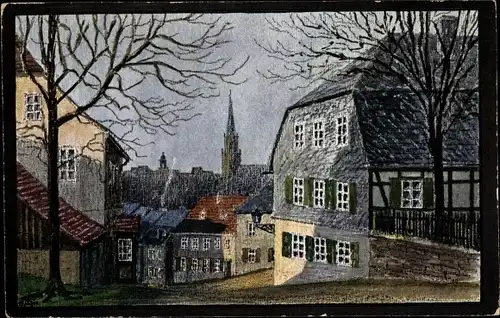 Künstler Ak Stollberg im Erzgebirge, Teilansicht vom Schlossberg