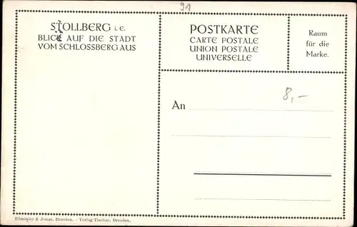 Künstler Ak Stollberg im Erzgebirge, Teilansicht vom Schlossberg