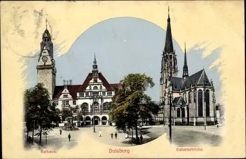 Ak Duisburg im Ruhrgebiet, Rathaus, Salvatorkirche