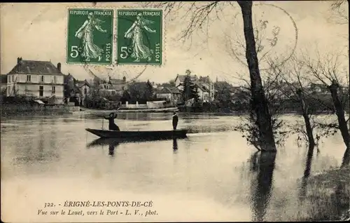 Ak Erigné les Ponts de Ce Maine et Loire, Vue sur le Louet, vers le Pont