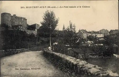 Ak Montrevault Maine et Loire, Le Pont romain et le Chateau