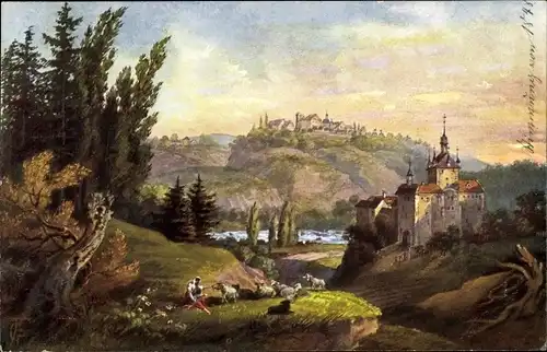 Künstler Ak Kriebstein Sachsen, Burg Kriebstein und Ehrenberg um 1790