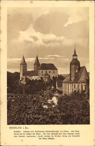 Ak Rochlitz in Sachsen, Schloss und Petrikirche