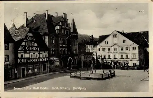 Ak Stadt Wehlen an der Elbe Sachsen, Marktplatz, Hotel Sächsische Schweiz