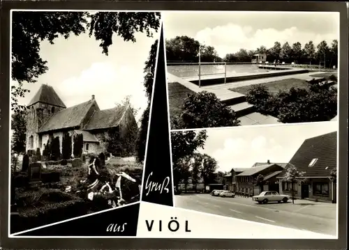 Ak Viöl in Nordfriesland, Kirche, Freibad, Friedhof