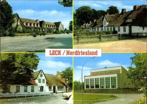 Ak Leck Schleswig Holstein, Apotheke, Hallenbad, Fischerhäuser, Heimvolkshochschule