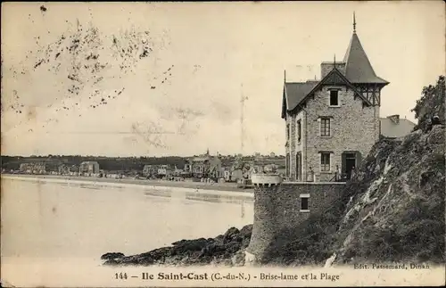 Ak Saint Cast Cotes d'Armor, Brise lame et la Plage
