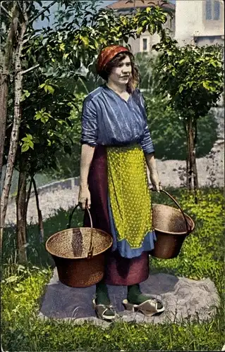 Ak Frau in schweizer Tracht