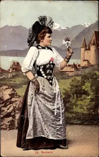 Ak Kanton Bern, Frau in schweizer Tracht
