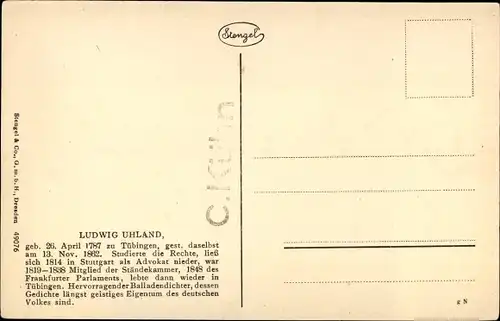 Ak Ludwig Uhland, Balladendichter, Portrait, Signatur